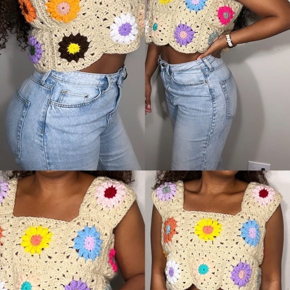 Tops - Handmade Crochet Daisy Crop Top